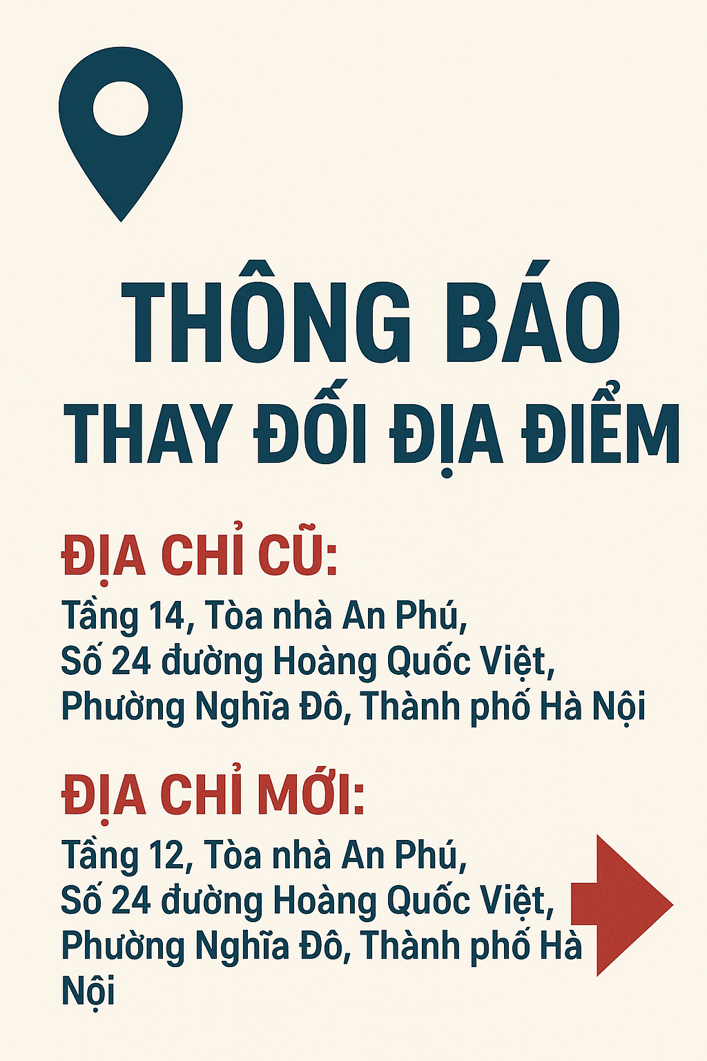 Thông báo thay đổi địa điểm